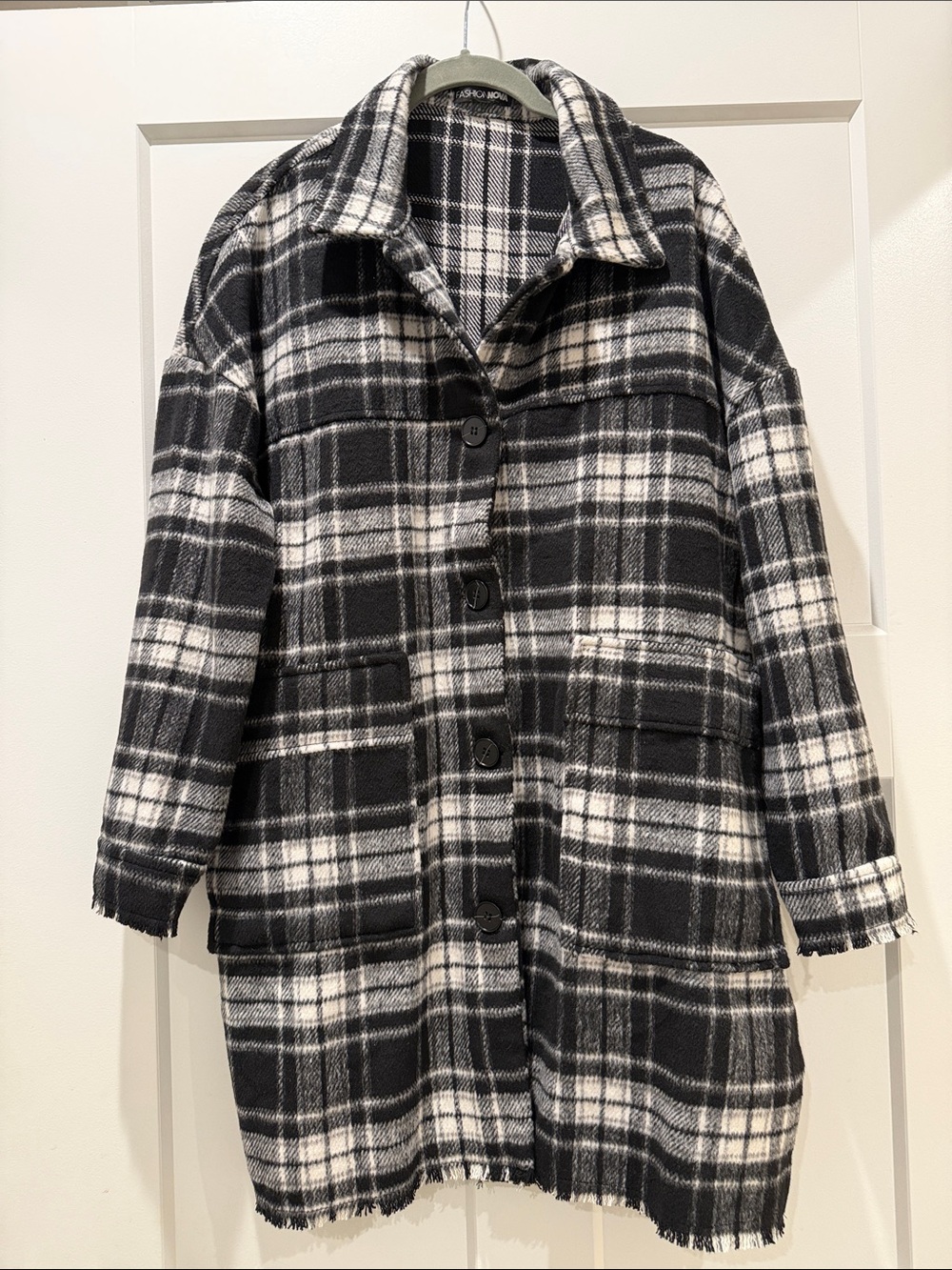 Plaid Button-Front Coatigan in Black & White